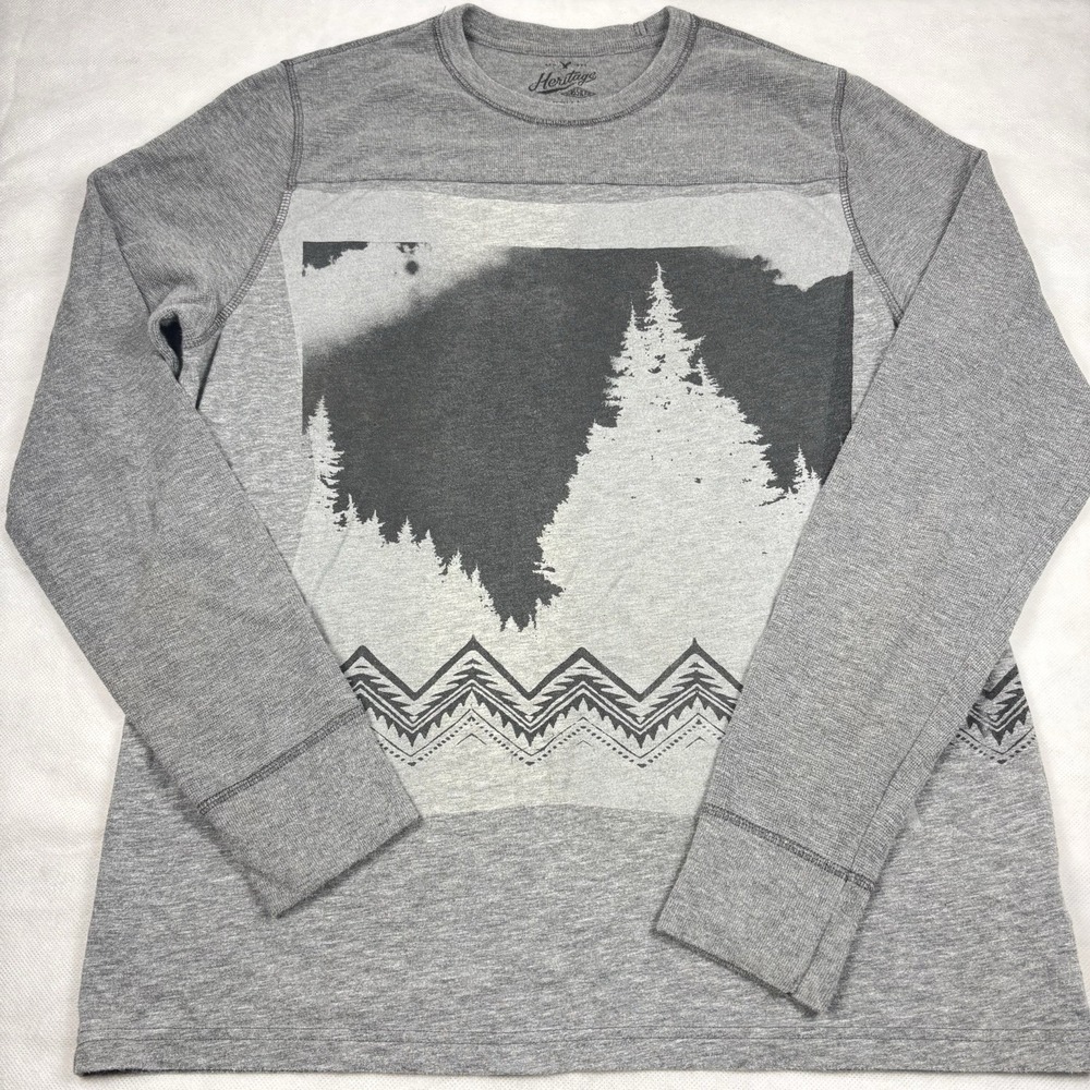 American Eagle Medium Heritage Thermal Long Sleeve Waffle Knit Shirt Grey‎